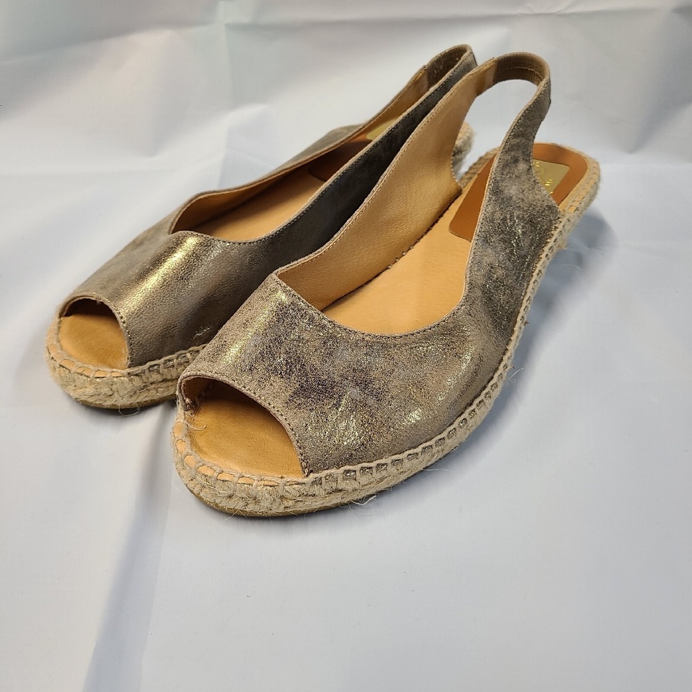 Kanna Wedge Espadrille Sandals Size 41 Gold Open Toe‎